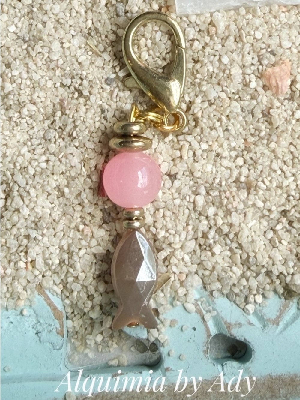 Alquimia Pink Bead with Gold Fish Charm